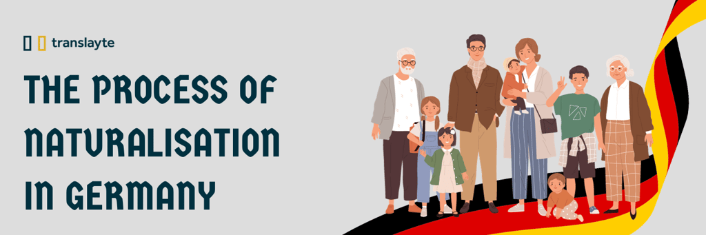 animated illustration of a family showing grand parents, parents and children, become a citizen by naturalisation in germany